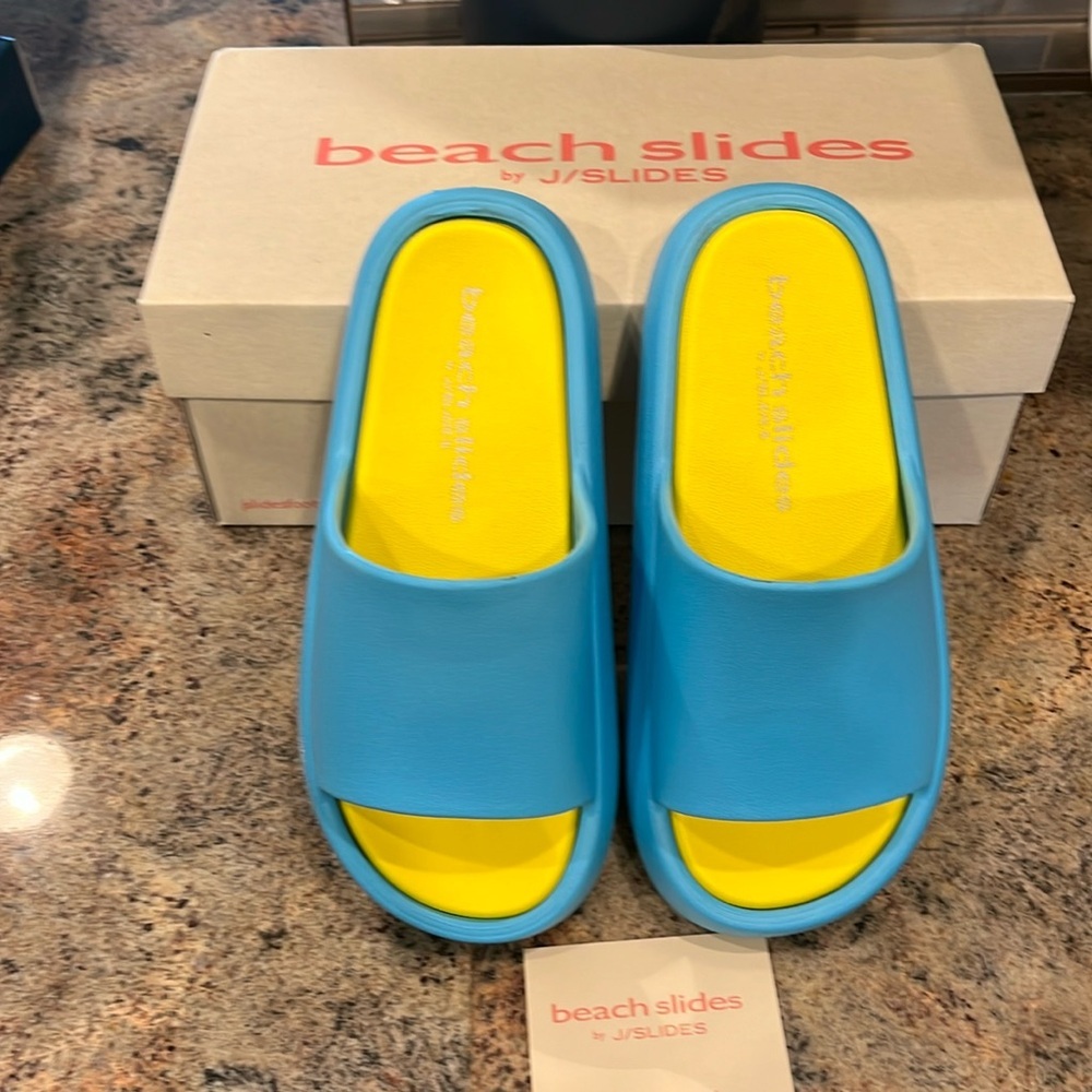J Slides Blue and Yellow Beach Slides